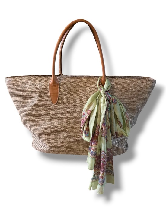 Talbots Handbags - TALBOT’S Gold Woven Metallic Tote Bag with Leather Handles